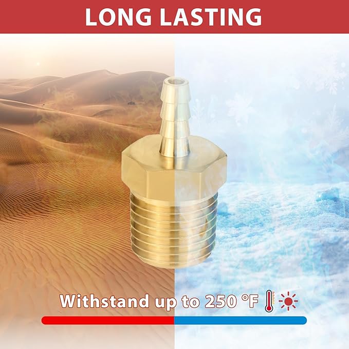 (Pack of 50) EFIELD Brass Hose Barb Fitting Adapter, 1/8" Barb x 1/4" NPT Male Pipe Fitting,(BARB002-50PCS)