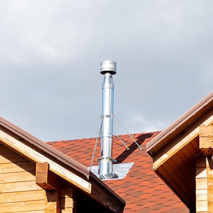 Adjustable Stainless Steel Chimney Roof Support Bracket Kit,6 Inch Extended Height-Adjustable,Triangle Design for Wind Stability,Stove Pipe