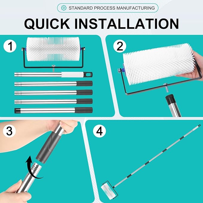 Spiked Roller for Self Leveling,9” Floor Leveling Spiked Roller for Self Leveling Concrete & Epoxy Bubble Removal - Adjustable Handle (34-77in) Lightweight Durable Screed Tool for Cement, Paint