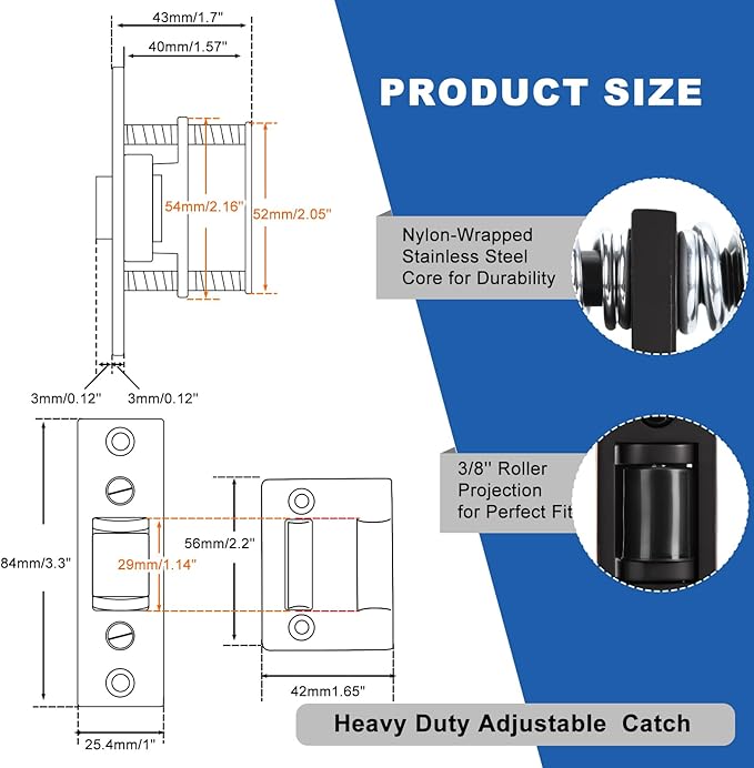 HOMOTEK 1 Pack Commercial Heavy Duty Door Roller Catch, Drive in Ball Catch with Strike Plate Solid Zinc Adjustable Silent Door Latch, Spring Tension Roller,Oil Rubbed Bronze