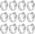 HARFINGTON 12 Pcs Hose Clamp 5/8"-1" (16-25mm) 304 Stainless Steel Adjustable Worm Gear Hose Clamp with Phillips Screw Assortment Kit for Fuel Line Pipe Plumbing Automotive Tube