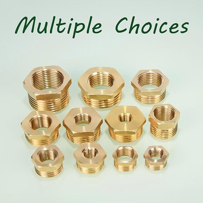 Brass Pipe Fitting Reducer Hex Bushing 1/2 NPT Male x 1/4 NPT Female (Pack of 1)