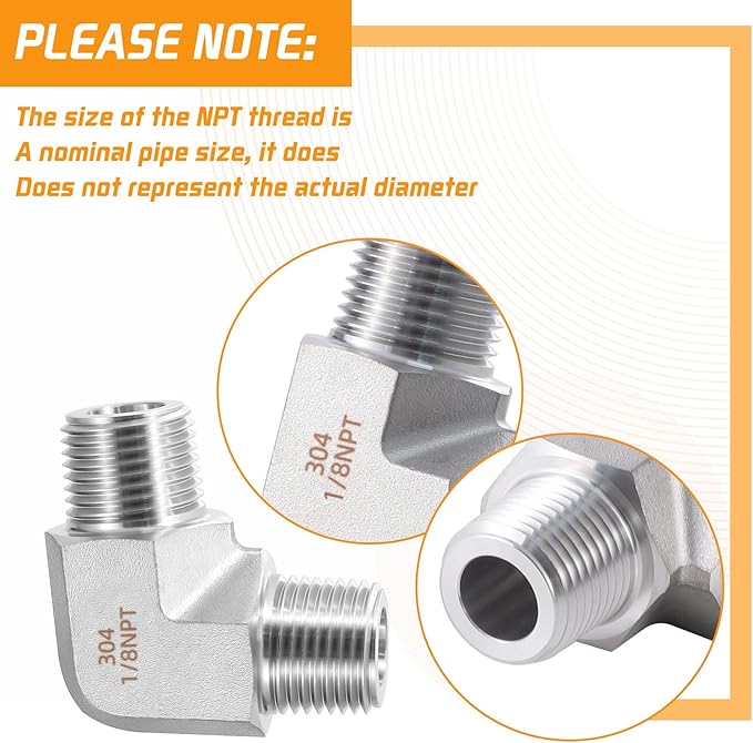 Stainless Steel Pipe Fitting 90 Degree Barstock Street Elbow 1/8" NPT Male x 1/8" NPT Male 2 Pack