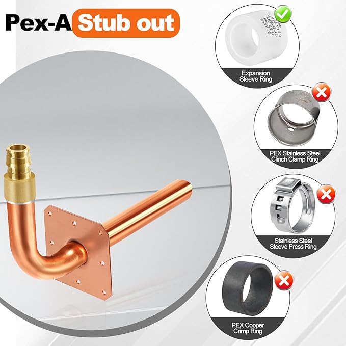 10 Packs Copper Pex Stub Out,1/2 Inch Pex-A Expansion F1960,Copper Stub Out Elbows With Wall Flange,Lead-Free 1/2" X 6" Plumbing Flange For Barb Crimp PEX-A,Pex Copper Stub Out 1/2 Expansion
