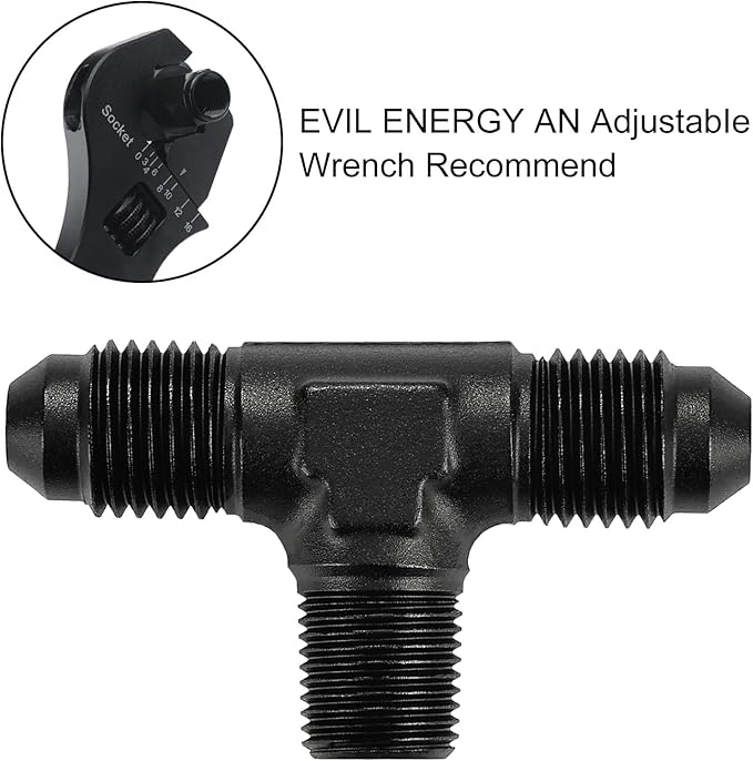EVIL ENERGY 4AN Tee Male Flare to 1/8 NPT on Side Branch T Fitting Adapter Aluminum Black