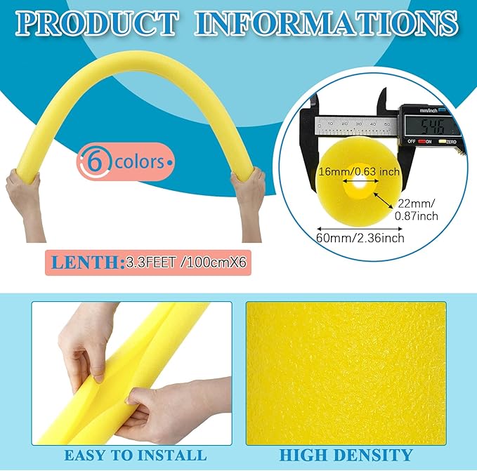 Hanaive Yellow 6 Pcs 40 x 2. 4 x 0. 6 Inch Jumbo Pool Noodles Pipe Insulation Foam Tube Pre Slit Clamp Foam Noodles for Padding Large Tube for Swimming Floating Craft Projects Padding Bumper
