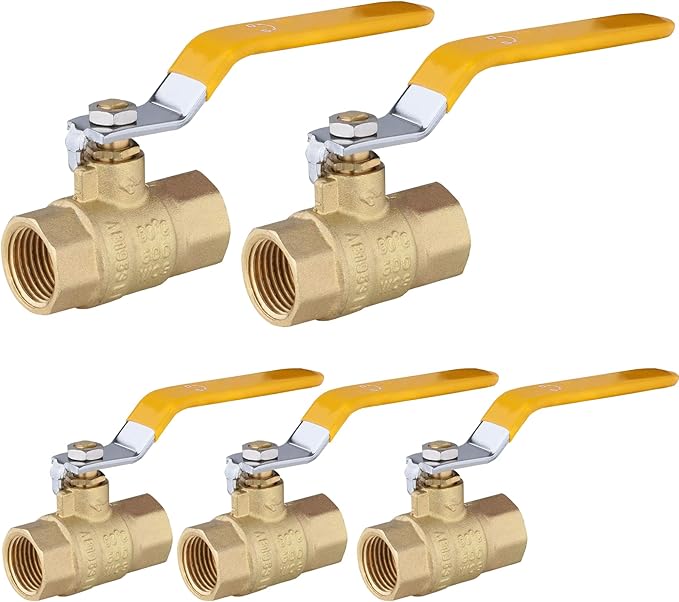 5-Pack HeSun 1/2 Inch FIP Threaded Ball Valve, Brass Full Port Shut-off Valve,1/2" Female NPT x 1/2" Female NPT, 600 WOG (Water, Oil and Gas),Yellow(VALVE226)