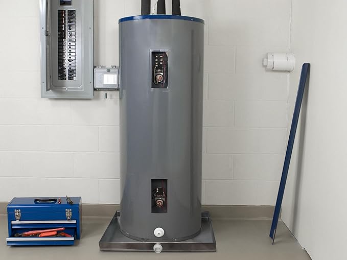 26GA Galvanized Drain Pan W/Connector & Hole- Rust-Free Made for Electric Water Heater & Air Conditioning Units Protects Floor from Water Damage, 30" x 32" x 2"