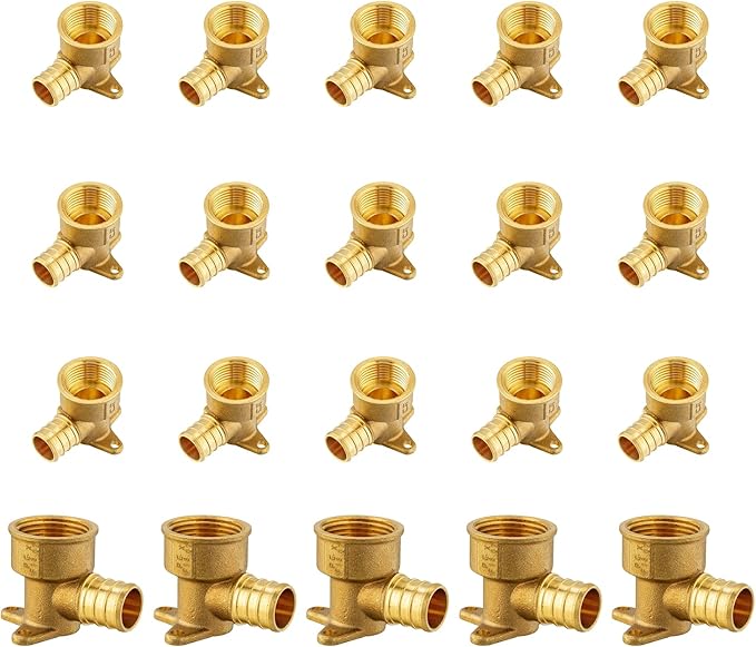 (20-Pack) PEX Fittings, Pex 3/4"x3/4" Female Threaded NPT Drop Ear Elbow Adapter, Brass Crimp Fittings, for PEX Tubing Pipe Plumbing, ASTM F1807(PEX1807169-20Pack)