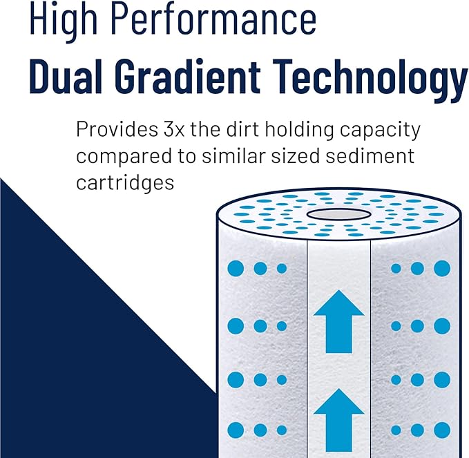 Pentair Pentek DGD-5005-20 Big Blue Water Filter, 20-Inch Whole House Sediment Filter Cartridge Replacement, Dual-Gradient Density Spun Polypropylene, 20" x 4.5", 5 Micron, (Pack of 2), White