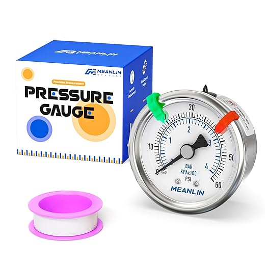 MEANLIN MEASURE 0~60Psi Dry Pressure Gauge Stainless Steel 1/4" NPT 2" FACE DIAL Waterproof for Pool Filter Pump Water Air Compressor Tire Pressure Tester Back Mount (with 2PCS Snaps)
