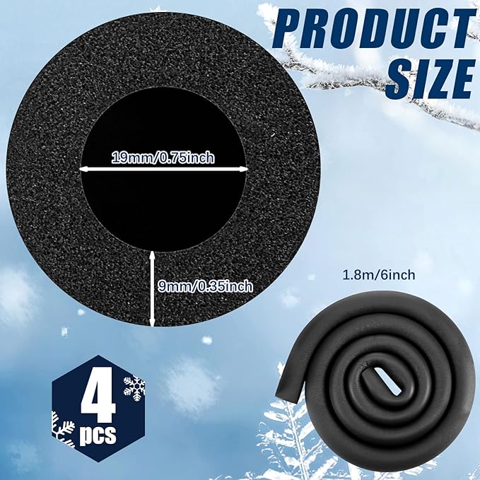 Pangda 4 Pcs 6 ft Pipe Insulation Foam Tube 3/4 Inch ID Foam Tubing Black Cover Heat Preservation for Outdoor Water Pipe Insulation, AC Unit, Guitar Stands, Exercise Machine Handle and Roof Rack