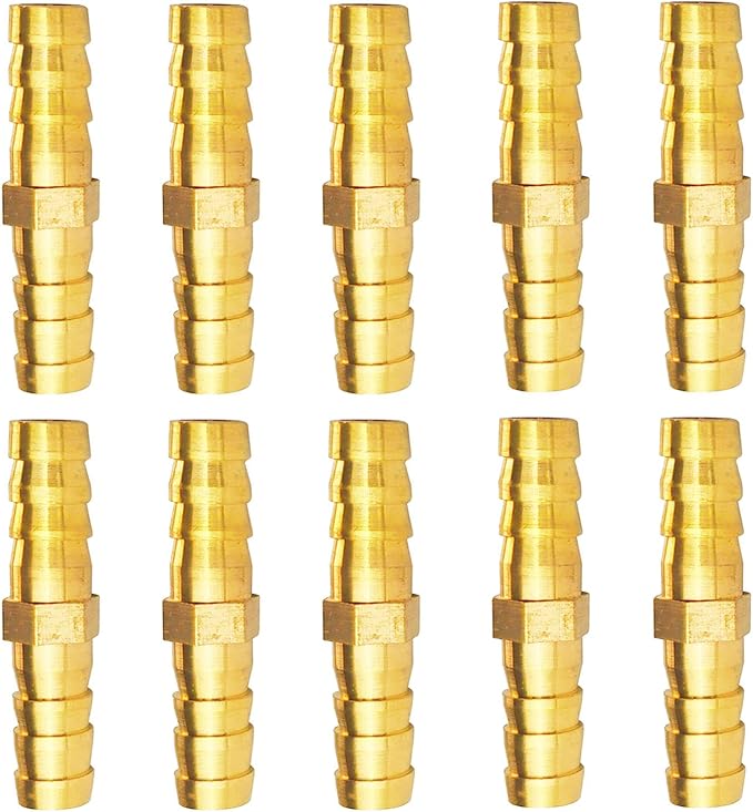 10PCs 3/8" Brass Hose Barb Fitting Straight Shape Barbed Splicer Mender Union Fitting for Oil Water Air