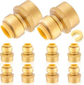10-Pack HeSun Pushfit Female Adapter, 3/4" FNPT x 1/2" Push to Connect Plumbing Fittings with Disconnect Clip, Brass Push-fit Fittings for PEX, Copper, CPVC, PE-RT Pipes(PF038-10)