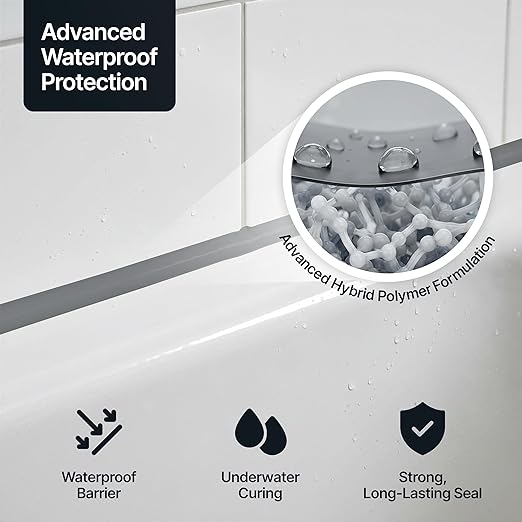 Anthracite Gray Kitchen & Bathroom Sealant & Adhesive Hybrid Polymer | Superior to Silicone Caulk Sealant | Waterproof, Odorless, Paintable | Ideal for Around Bathtub, Shower, Kitchen - 300ml 3 Pack