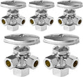 (Pack of 5) Seelink Multi-Turn Dual Outlet Angle Stop Valve, 1/2" NOM (5/8" OD) Inlet x 3/8" OD Outlet x 3/8" OD Outlet, Chrome Plated Brass