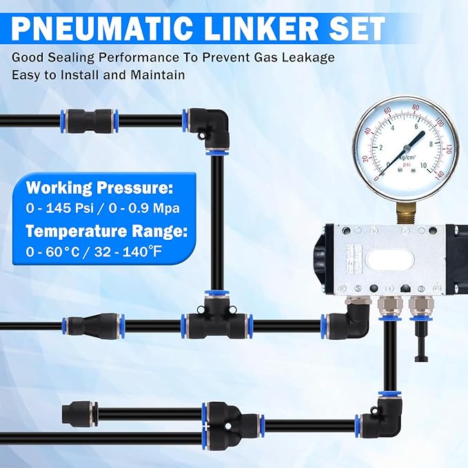 68 Pcs DOT Air Line with Quick Connect Air Fittings Kit 2 Roll 50FT 1/4" and 3/8" DOT Air Lines Kit with 66 Pcs Push Lock Air Line Fittings Pneumatic Push to Connect Air Hose Fitting