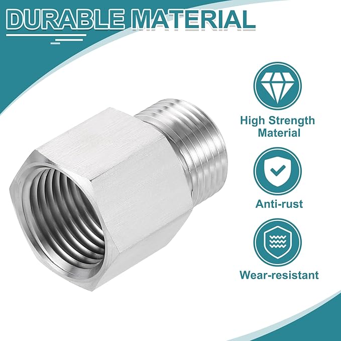 uxcell Pipe Fitting Reducing Adapter, M20 Male x 1/2" NPT Female 304 Stainless Steel Reducer Connectors for Water Oil Air Pressure Gauge, Silver