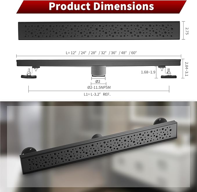 Sharp-tec 36 inch Linear Shower Drain, Black Rectangular Floor Drain, V-Shape Design Drain Channel, 304 Stainless Steel, cUPC Certificated for Bathroom Shower Room (Drain Base is Not Included)