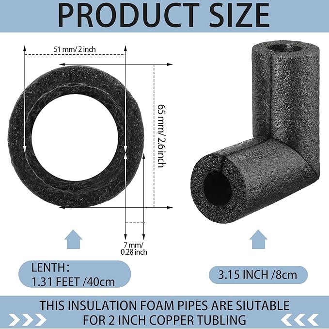 4 Pack Elbow Pipe Insulation Foam Tube Outdoor Wrap Black Pipe Covers Elbow Insulation Tubing Water Foam Covers for Outdoor Winter Irrigation, Sprinkler (2 Inch)
