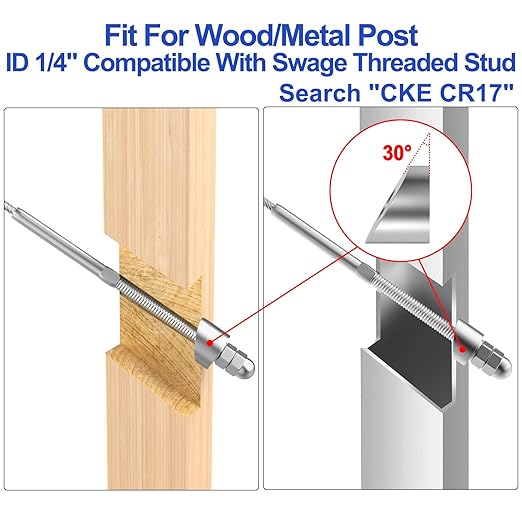 CKE 20 Pack Cable Railing Kit Hand Swage Threaded Stud Tensioner End Fitting Terminal for 1/8" Cable for 4x4 2x2 Wood/Metal Post Deck Stair Cable Railing Hardware Tensioner, T316 Stainless Steel CR06