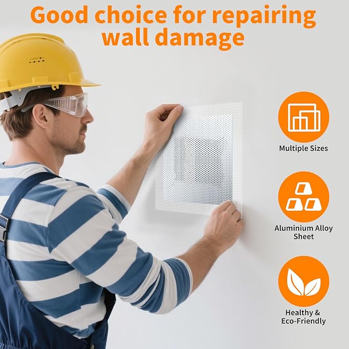 Wall Patch Kit, 15 Pieces Aluminum Self-Adhesive Mesh Repair Patches for Drywall, Multiple Sizes 2/4/6/8 Inch, Permanently Repairs Damaged Walls and Ceilings