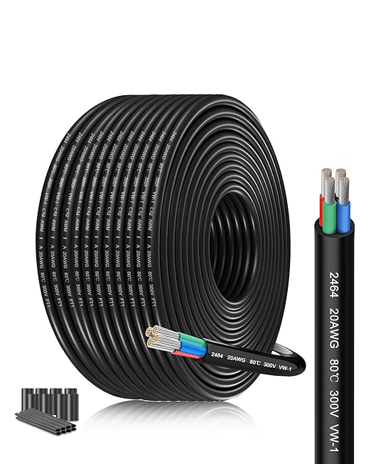 20 Gauge Electrical Wire 4 Conductor 20/4AWG 82.02FT Low Voltage Cable- Tinned Copper Stranded Core with PVC Insulation for LED Strip Lighting Installations,Automotive Marine Wiring Harness