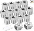 TAISHER 10PCS 304 Stainless Steel Reducer Hex Bushing, 1/4" NPT Male x 1/8" NPT Female, Reducing Pipe Adapter Fitting