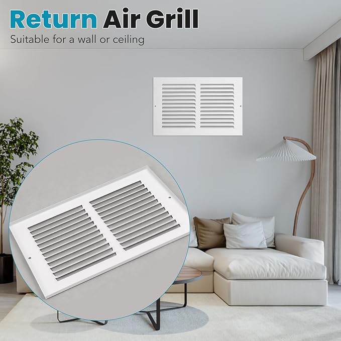 VOISEN Return Air Grille,Fits 10x6 Duct Opening,Steel Return Vent Cover, White Vent Cover Grill for Sidewall and Ceiling,HAVC Cold Air Return Vent Cover,Overall Size:11.8" W X 7.9" H