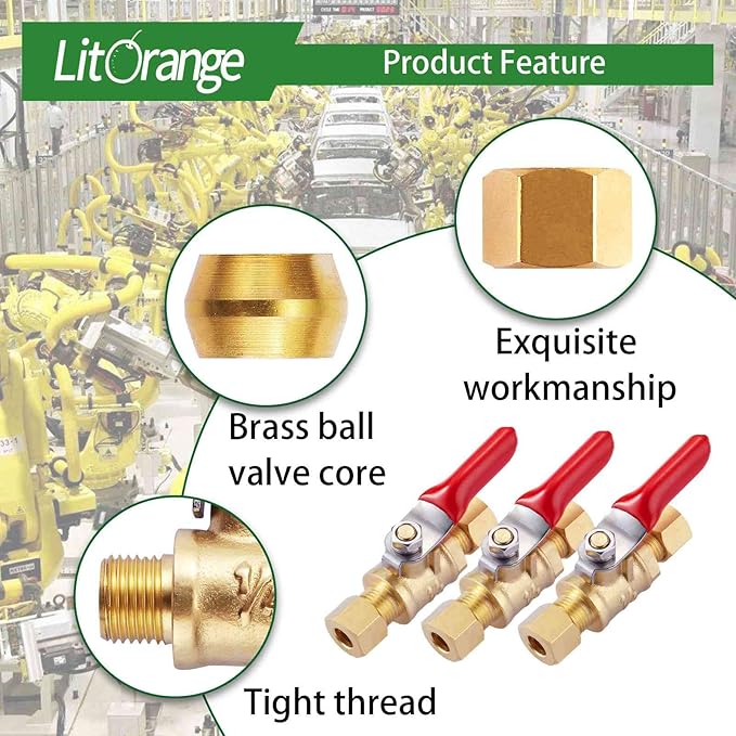 1 Pack Lead-Free Brass Mini Ball Valve Shut Off Switch, 1/4 inch Compression by 1/4 Compression Fitting