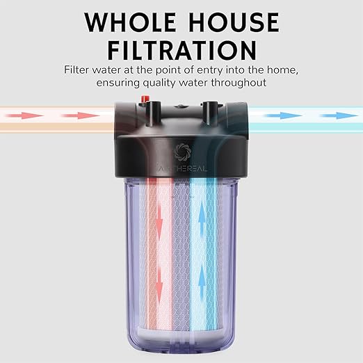 Airthereal Whole House Water Filter Housing, 10" x 4.5" Sediment Carbon Cartridge Universal Housing, Pre-Filtration System for Well and City Water, 3/4" NPT Port Clear Housing Include 1-Pack PP Filter