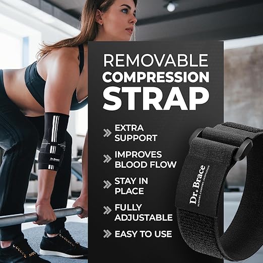 DR. BRACE® Elite Elbow Brace Support, Breathable Elbow Compression Sleeve with Gel Pad for Golfer's, Tennis Elbow & Tendonitis Treatment & Pain Relief 2024 (A Black-White, Medium)
