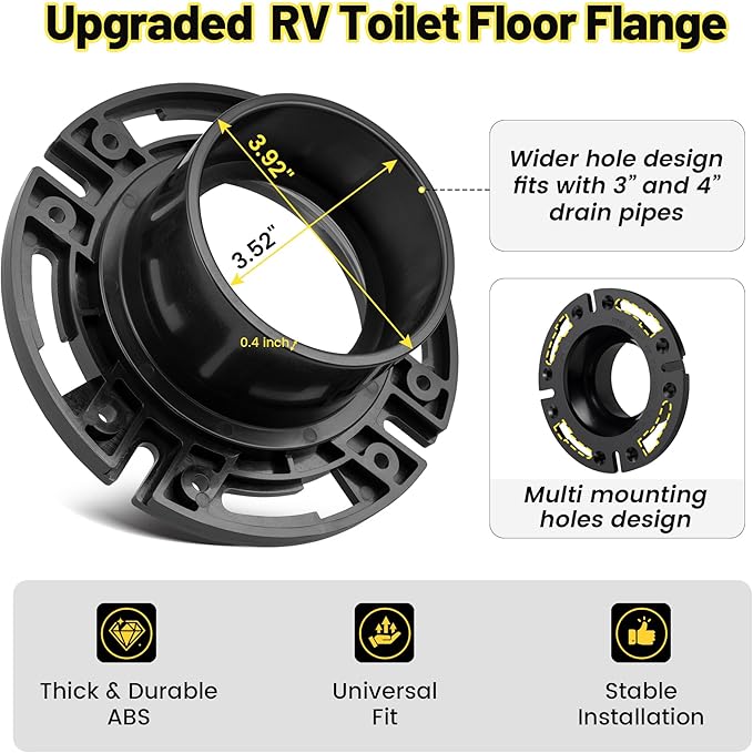 Oyviny RV Toilet Seal and 3" Floor Flange Kit Fits for Dometic 300 310 320 Series RV Toilets, 3 in 1 Combo Replaces 385345892 Socket Flange and 385311652 Gasket & 385311658 RV Toilet Flush Ball Seal