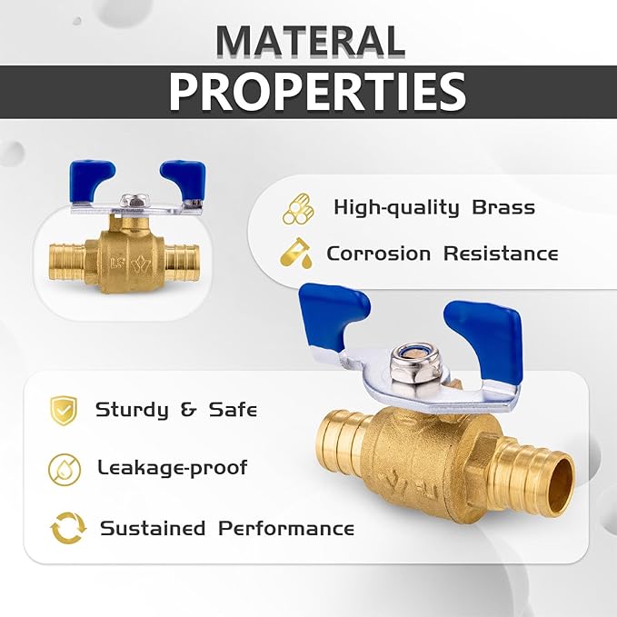 50PCS Foskan 3/4" PEX Crimp Ball Valve, Brass Full Port Shut-off Valve with Blue Butterfly Handle for Portable Water Poject