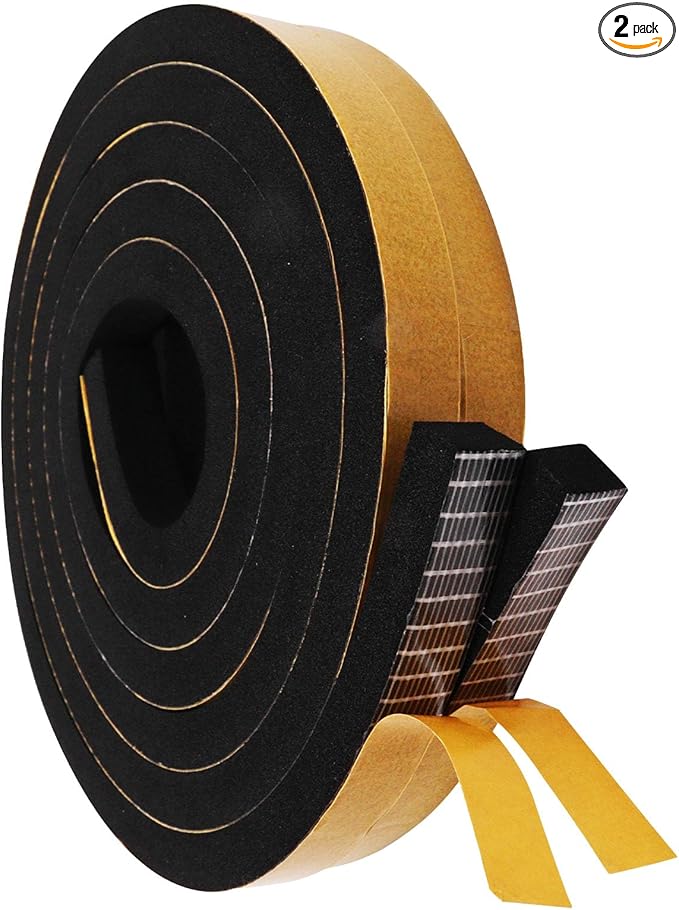 Weather Stripping Door Seal Strip, Strong Adhesive, Cold Insulation, Weatherproof, High Density Foam Insulation Tape for Doors, Windows, Sliding Door, Black (1/2 in x 3/8 in x 13 Ft)
