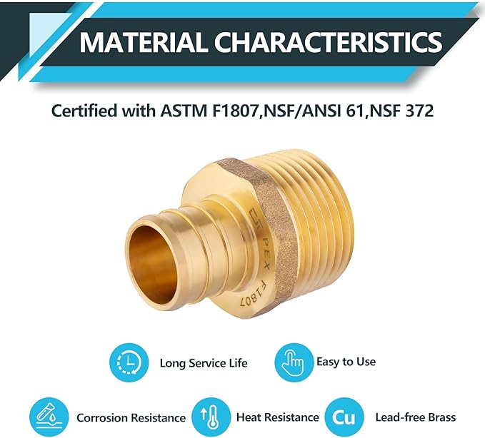 (5-Pack) PEX Fittings, Pex 1"x1" Male Threaded NPT Adapter, Brass Crimp Fittings, for PEX Tubing Pipe Plumbing, ASTM F1807(PEX1807278-5Pack)