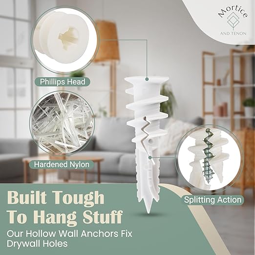 Reinforced Nylon 66 Heavy Duty Wall Anchors for Furniture, 90lb, Bulk Pack for Remodel, Multi-Room Projects, 50 Wall Anchors for Drywall and 50 Drywall Screws, Hang Home Decor, Tv Mount, Wall Decor