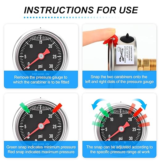 MEANLIN MEASURE 0~30Psi Black Stainless Steel Pressure Gauge, Glycerin Filled 1/8" NPT 1.5" FACE DIAL, Liquid Filled Pressure Gauge WOG Water Oil Air Back Mount (with 2PCS Snaps)