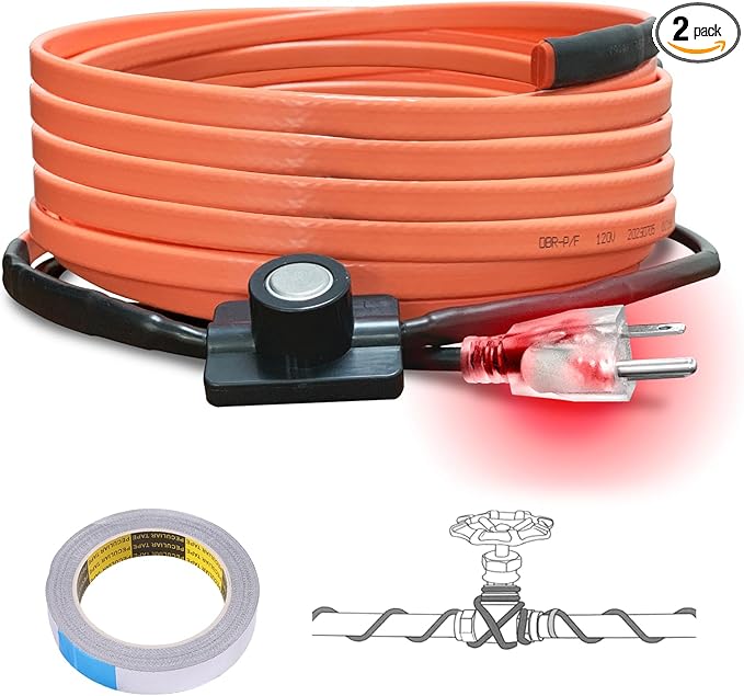 Cupohus Heat Tape for Water Pipes with Thermostat 18FT, Freeze Protection Self-Regulating Heat Trace Cable for Metal, Plastic Home Pipes, Roof and RV, 110-120V