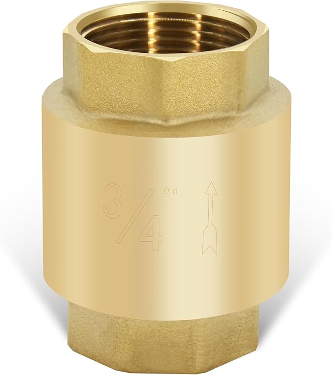 3/4" NPT Brass Vertical Check Valve, NPT Thread Vertical Lead-Free In-Line Spring Check Valve, Non Return One Way Counterflow Valve to Prevent the Medium Backflow for Oil Water Gas Air DN20