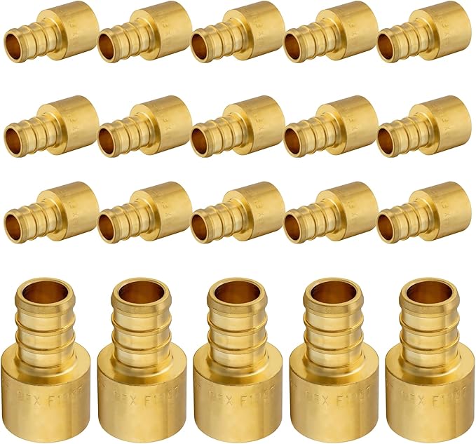 (20-Pack) PEX Fittings, Pex 1/2"x1/2" Female Sweat Copper Adapter, Brass Crimp Fittings, PEX Tubing Pipe Plumbing, ASTM F1807(PEX1807127-20Pack)