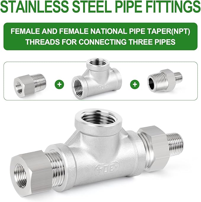 TAISHER 1PCS 304 Stainless Steel Tee Pipe Fittings, 3" x 3" x 3" NPT Female Pipe Fittings