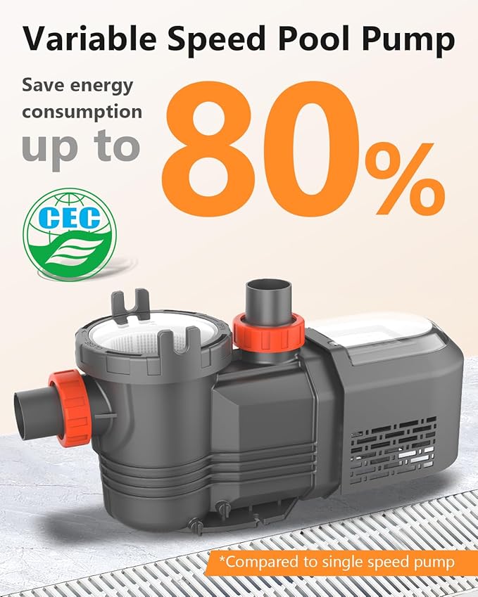 3HP Variable Speed Pool Pump In/Above Ground Swimming Pool Pump, 11359 GPH High Flow, 220-240V 60Hz, Self Priming Pool Pumps with Filter Basket
