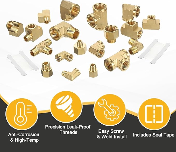 PATIKIL Brass Tee Fitting, 2Pcs 1/8" x 1/8" x 1/8" NPT Female Pipe 3 Way Forged Brass Barstock Street T-Fittings Pipe for Water Gas Refrigeration