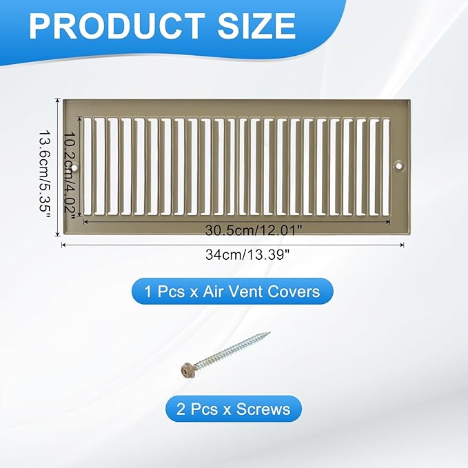 PATIKIL 4" x 12" Duct Opening Vent Cover, Toe Kick Vent Cover HVAC Toe Space Register Grille Return Air Grilles for Home Ceiling Wall Floor, Brown-Outer Size: 5.4" x 13.4"
