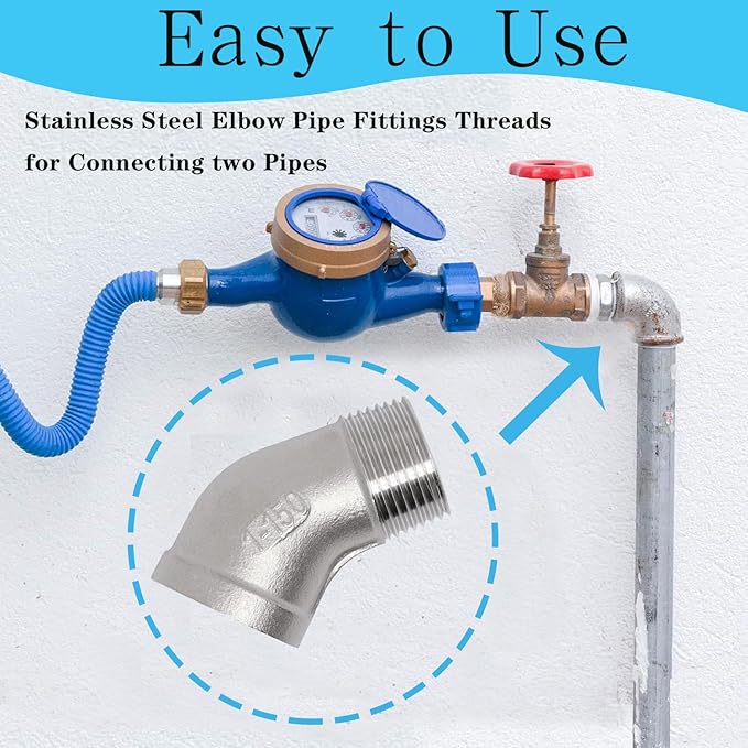 1PCS 304 Stainless Steel 45 Degree Elbow, 1" NPT Male Pipe to 1" NPT Female Coupler, Heavy Duty Forged Street Elbow Adapter Pipe Fittings, Class 150