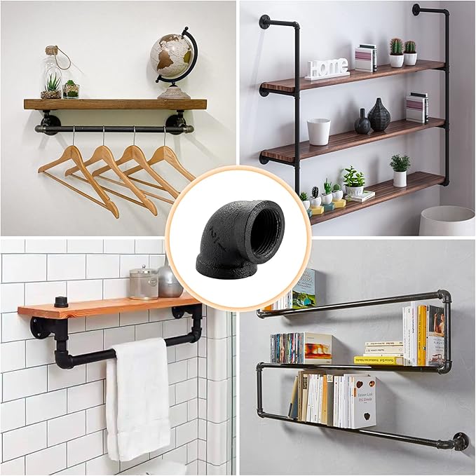1/2" Black Pipe Fitting Elbow - Home Expert 10 Pack Industrial Pipe Fittings Iron Pipe Elbow for Steampunk Vintage Shelf Bracket DIY Plumbing