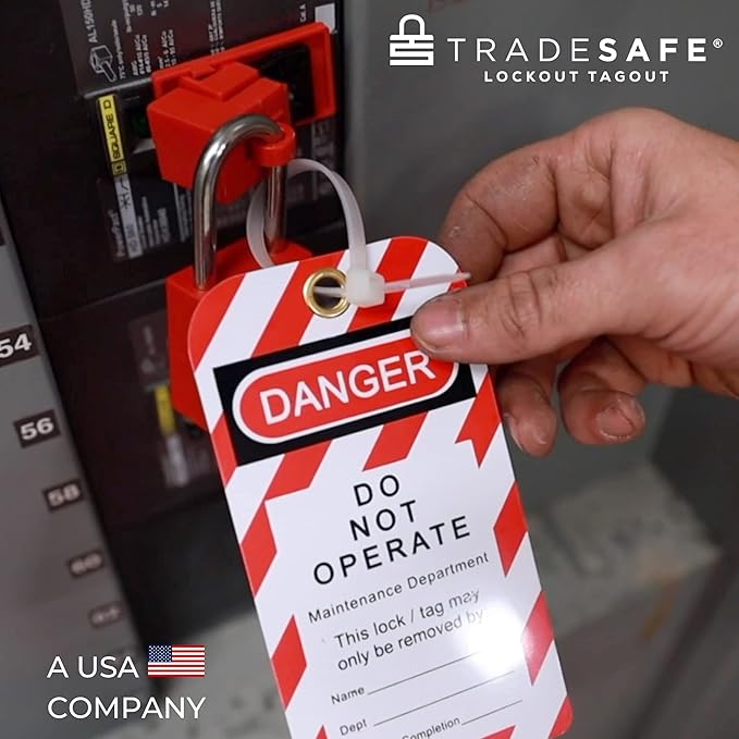 TRADESAFE Lockout Tagout Tags - 60 Danger Do Not Operate Tags with 60 Zip Ties, Premium 32 mil Vinyl, OSHA Compliant Loto Tags for Lock Out Tag Out, Out of Service, Electrical Equipment Repair