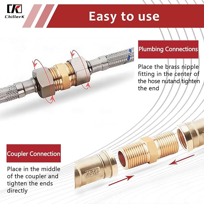 Hex Couplings, 3/4" x 1/4" NPT Male To Male Brass Hex Nipple Adapters, Brass Pipe Extension Fittings for Oil/Air/Water/Gas Systems. (2 Pack)