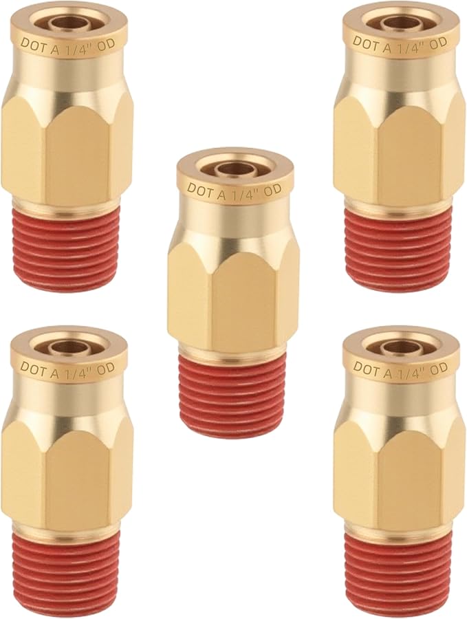 5PCS Quick Push to Connect Fittings,Brass Union Straight DOT Approved 1/4" Tube OD x 1/8" NPT Thread Air Suspension Kit for Truck Trailers and Air Brake System